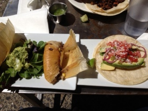 vegan tamales and avocado taco